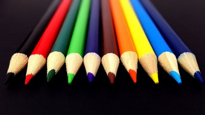 A line of colored pencils