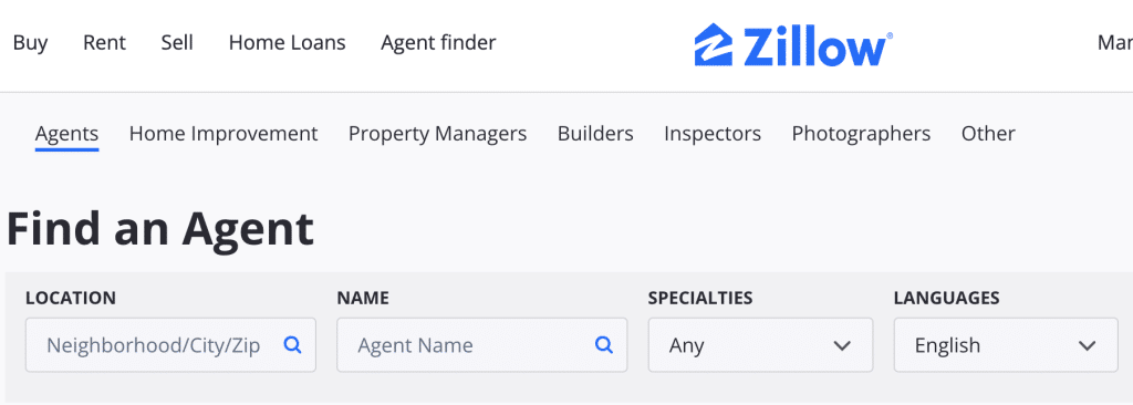 Real estate agent Zillow profile