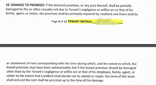 North Carolina property lease stating that landlords cover wear and tear, tenants cover accidental and intentional damage