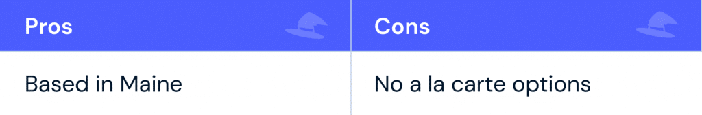 Pros: Based in Maine Cons: No a la carte options