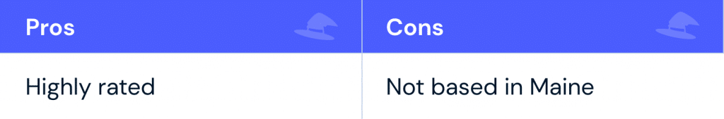 Pros: highly rated Cons: not based in Maine