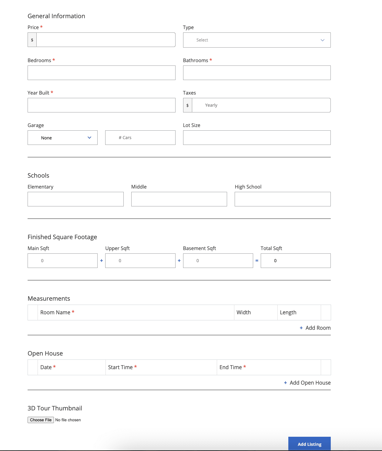 Screen capture of SimplyFSBO webpage to create a listing.